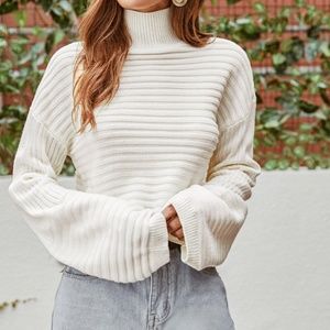 High Neck Drop Shoulder Sweater